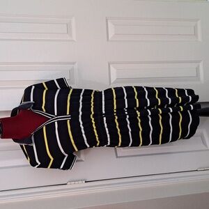 Jones New York Navy and Yellow Striped Midi polo shirt dress